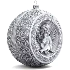 Серебряный елочный шар "Ангелок"